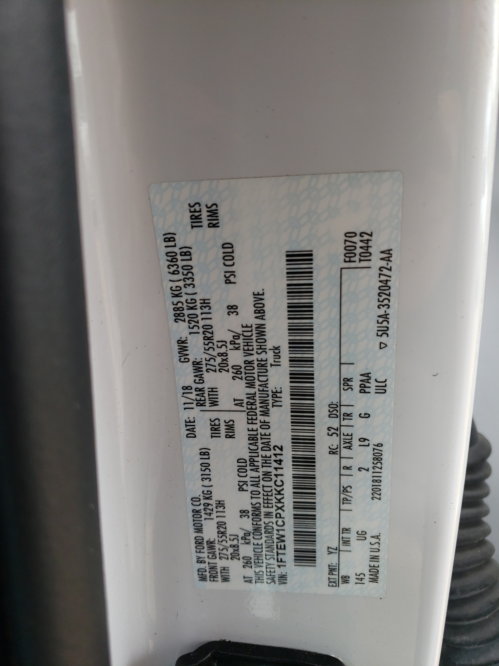 1FTEW1CPXKKC11412 2019 Ford F150 Supercrew