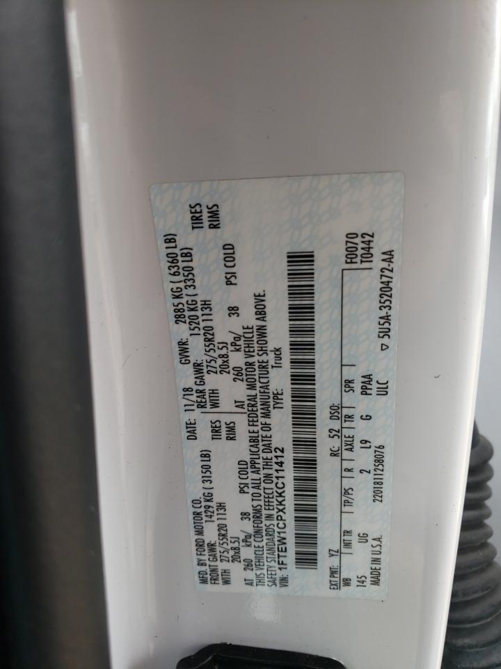 2019 Ford F150 Supercrew VIN: 1FTEW1CPXKKC11412 Lot: 58858804