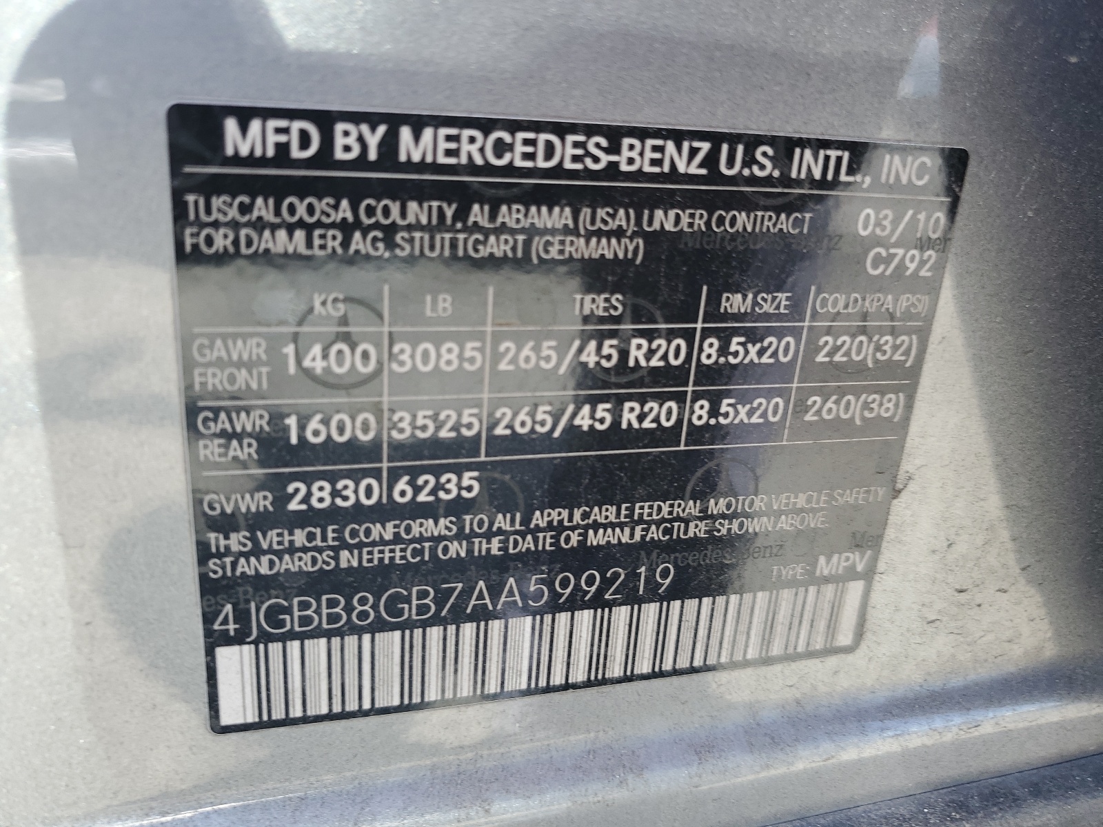 4JGBB8GB7AA599219 2010 Mercedes-Benz Ml 350 4Matic