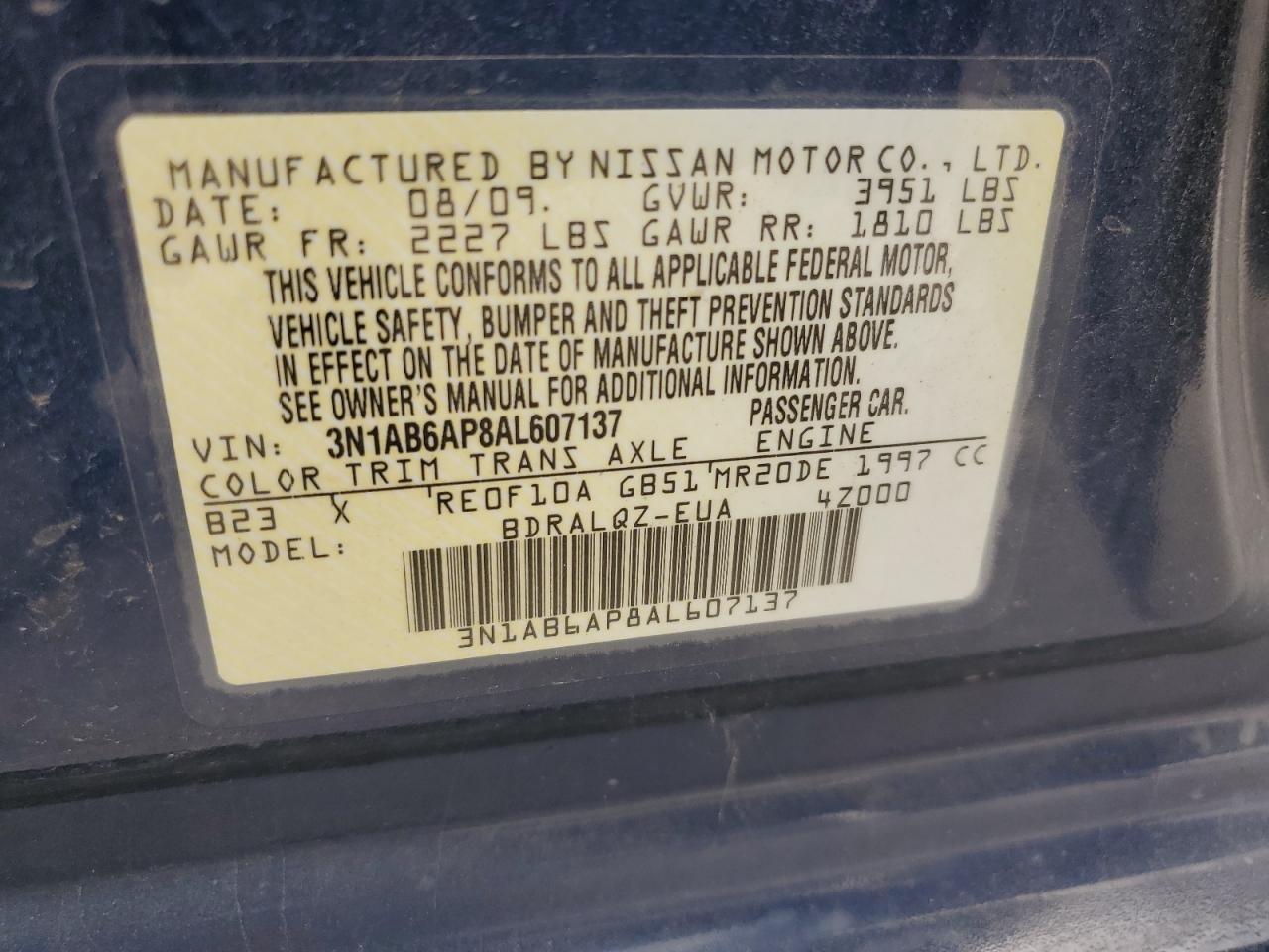 3N1AB6AP8AL607137 2010 Nissan Sentra 2.0