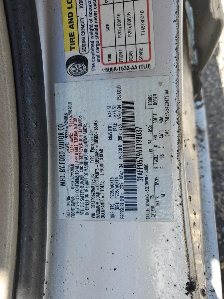 2006 Ford Fusion S VIN: 3FAFP06Z96R198037 Lot: 85641944
