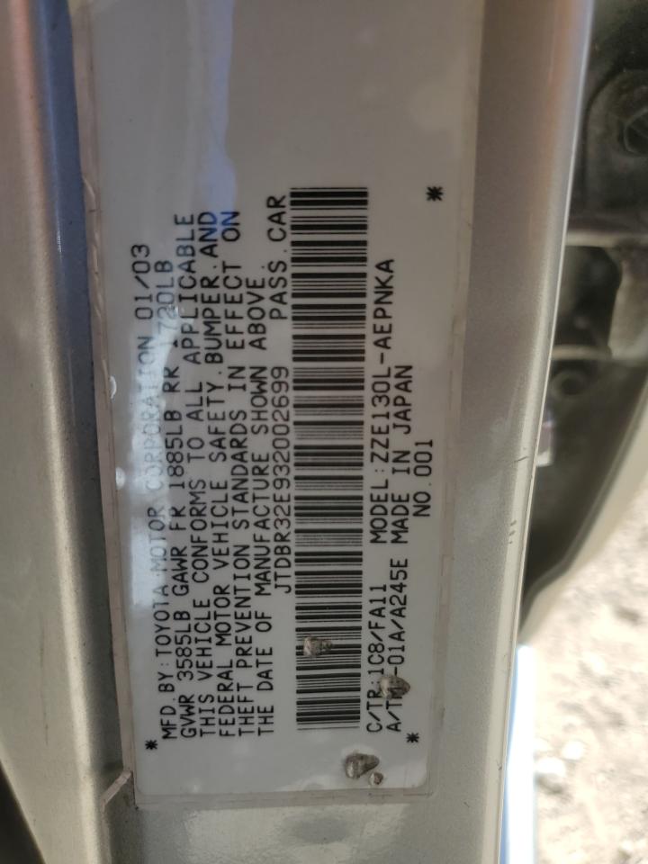 2003 Toyota Corolla Ce VIN: JTDBR32E932002699 Lot: 60748654