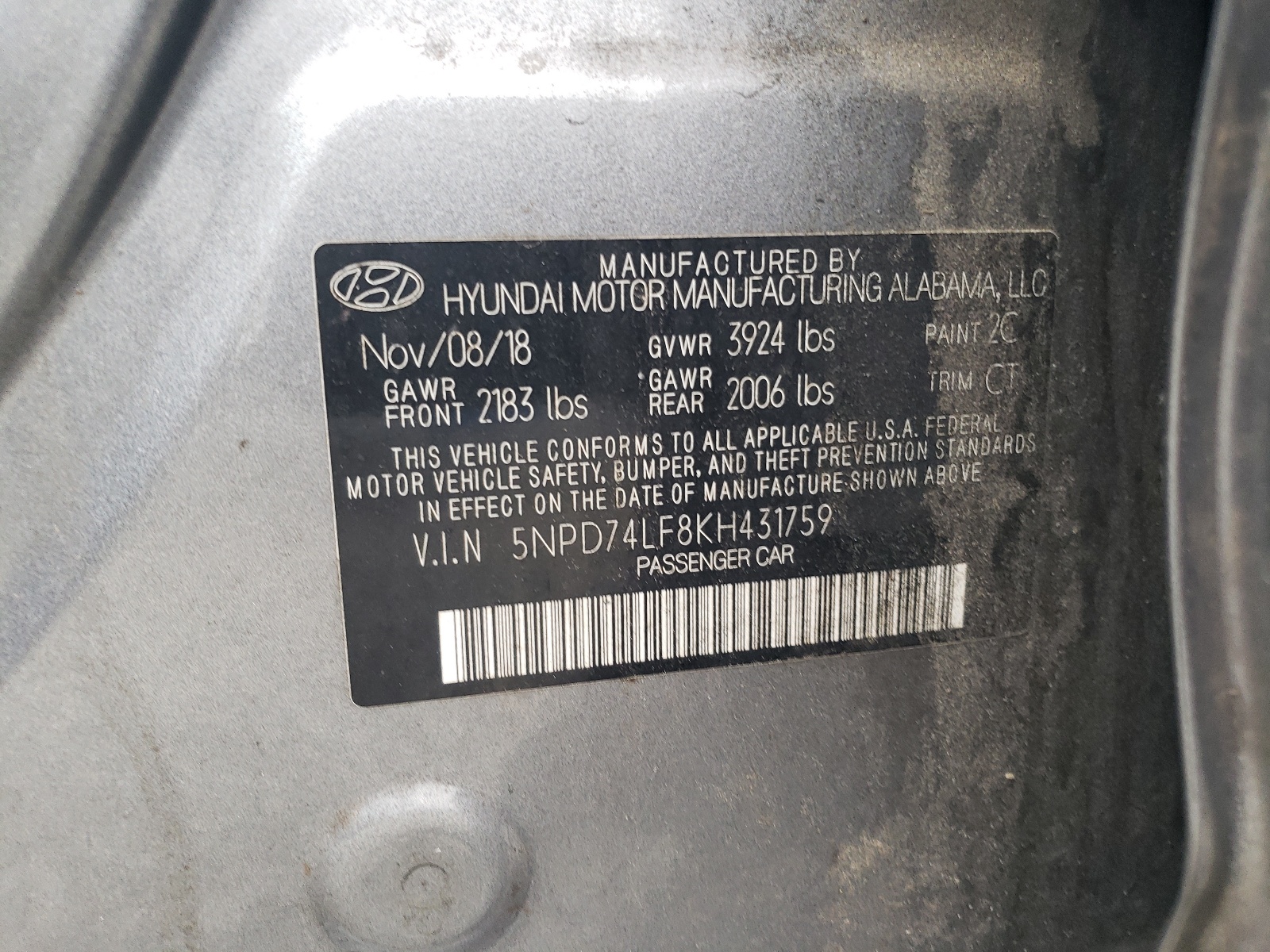 5NPD74LF8KH431759 2019 Hyundai Elantra Se