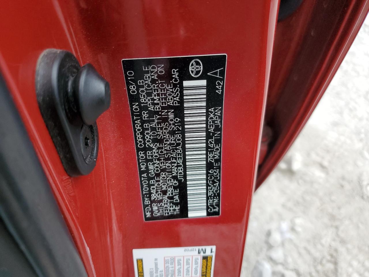 2010 Toyota Corolla Base VIN: JTDBU4EE8AJ081219 Lot: 59783674