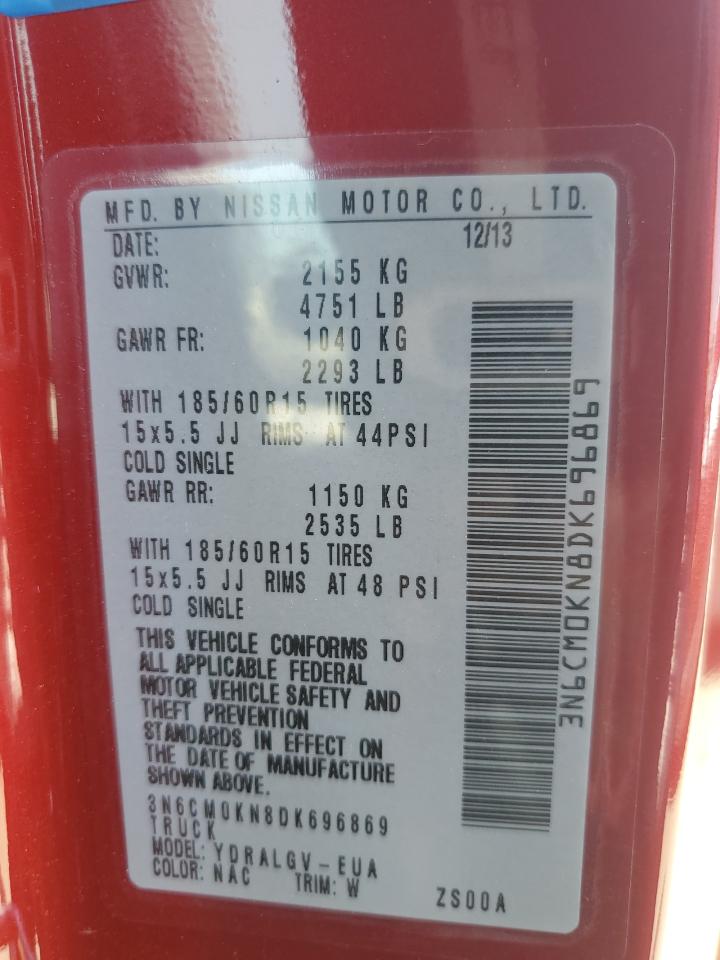 2013 Nissan Nv200 2.5S VIN: 3N6CM0KN8DK696869 Lot: 60903734