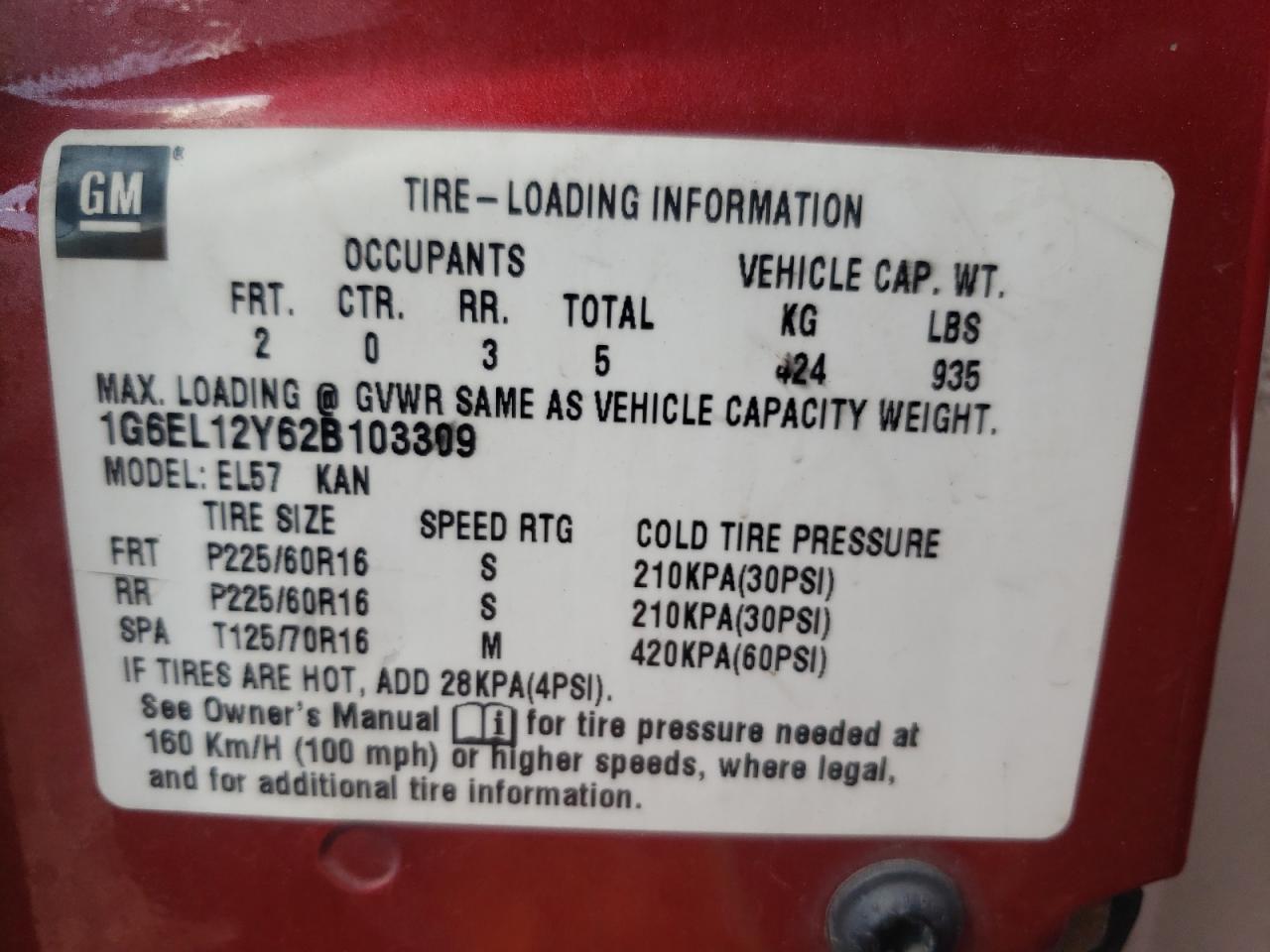 2002 Cadillac Eldorado Esc VIN: 1G6EL12Y62B103309 Lot: 59752174
