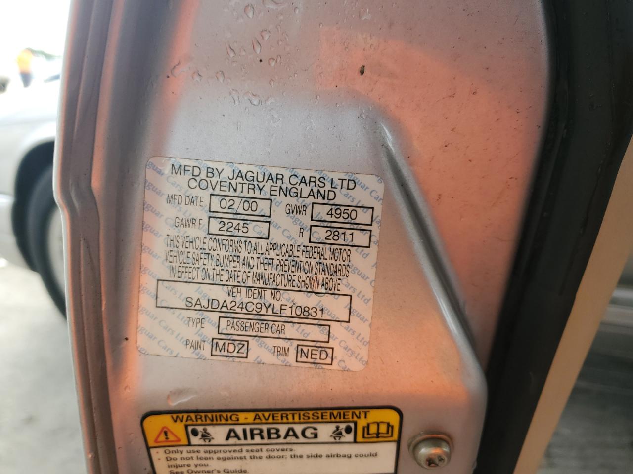 2000 Jaguar Vandenplas VIN: SAJDA24C9YLF10831 Lot: 58247574