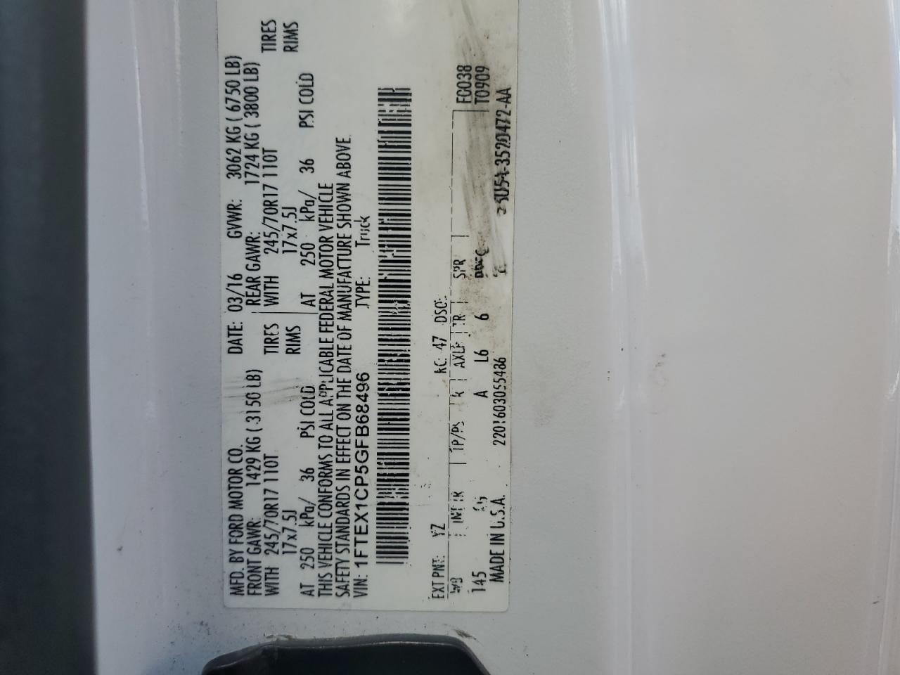 1FTEX1CP5GFB68496 2016 Ford F150 Super Cab