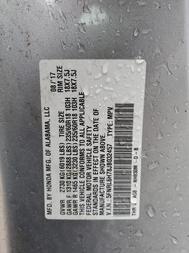 5FNRL6H78JB032457 2018 Honda Odyssey Exl