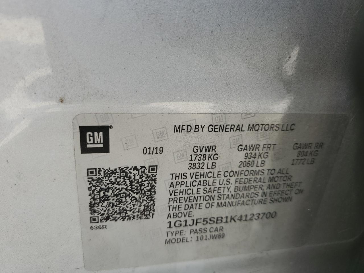 1G1JF5SB1K4123700 2019 Chevrolet Sonic Premier