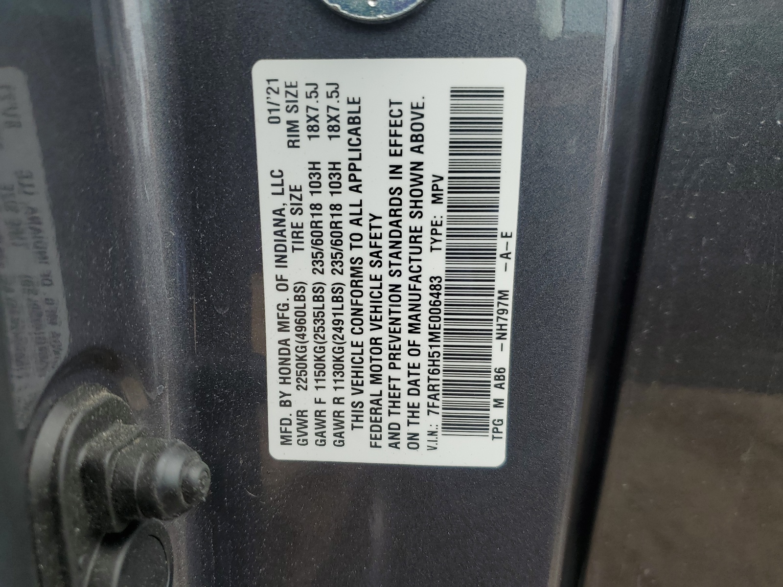 7FART6H51ME006483 2021 Honda Cr-V Ex