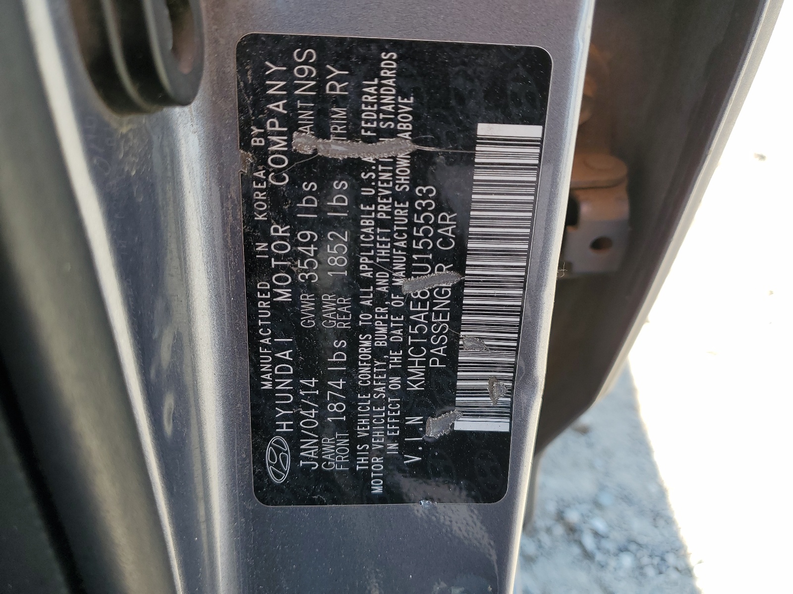 KMHCT5AE8EU155533 2014 Hyundai Accent Gls