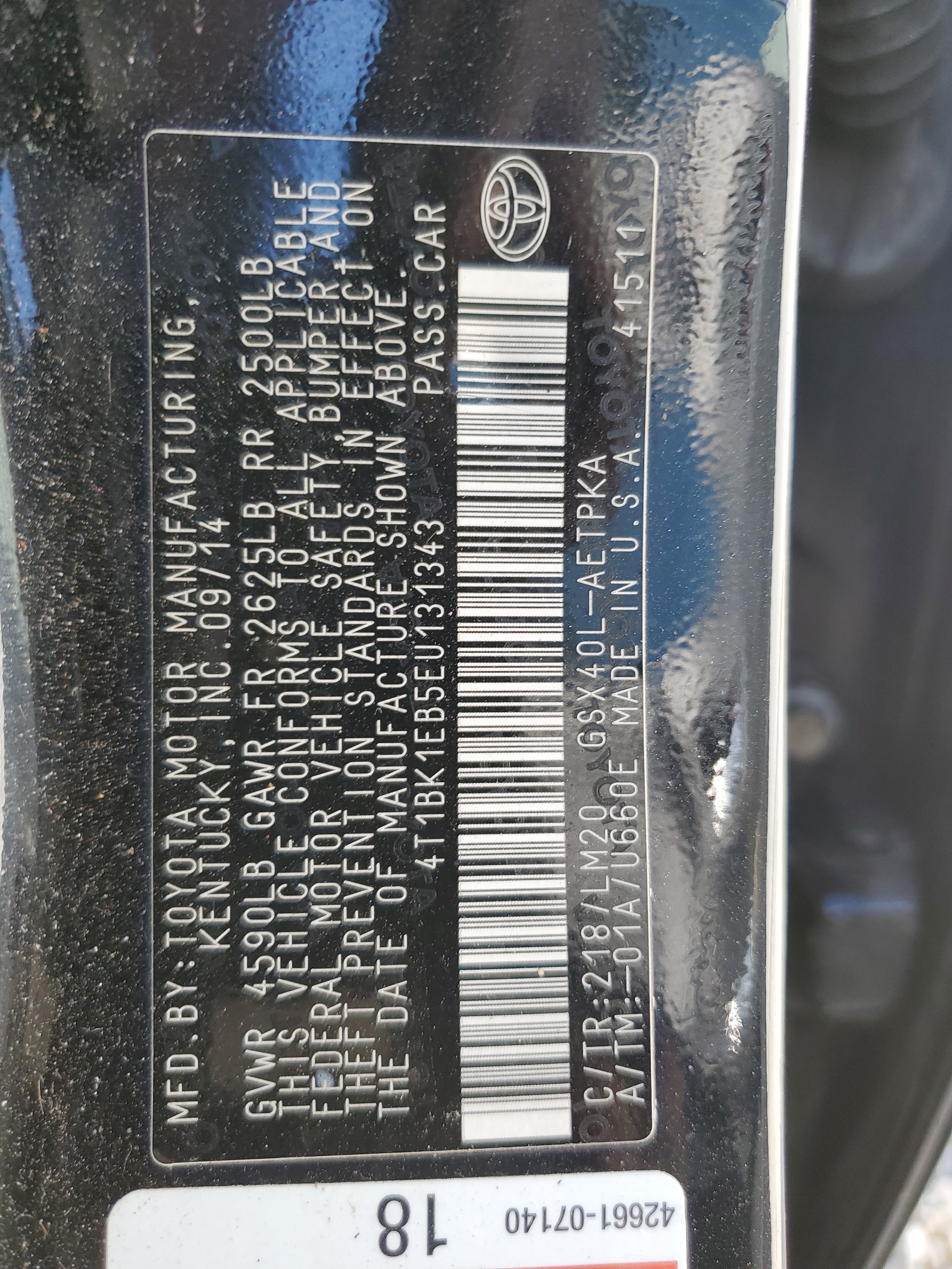 4T1BK1EB5EU131343 2014 Toyota Avalon Base