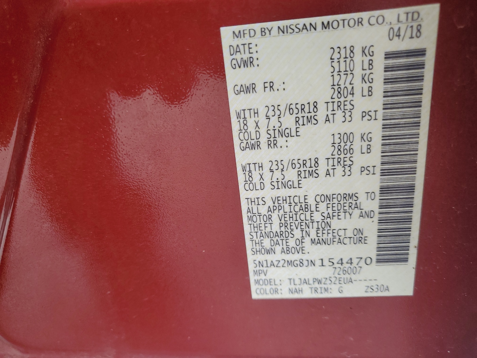 5N1AZ2MG8JN154470 2018 Nissan Murano S