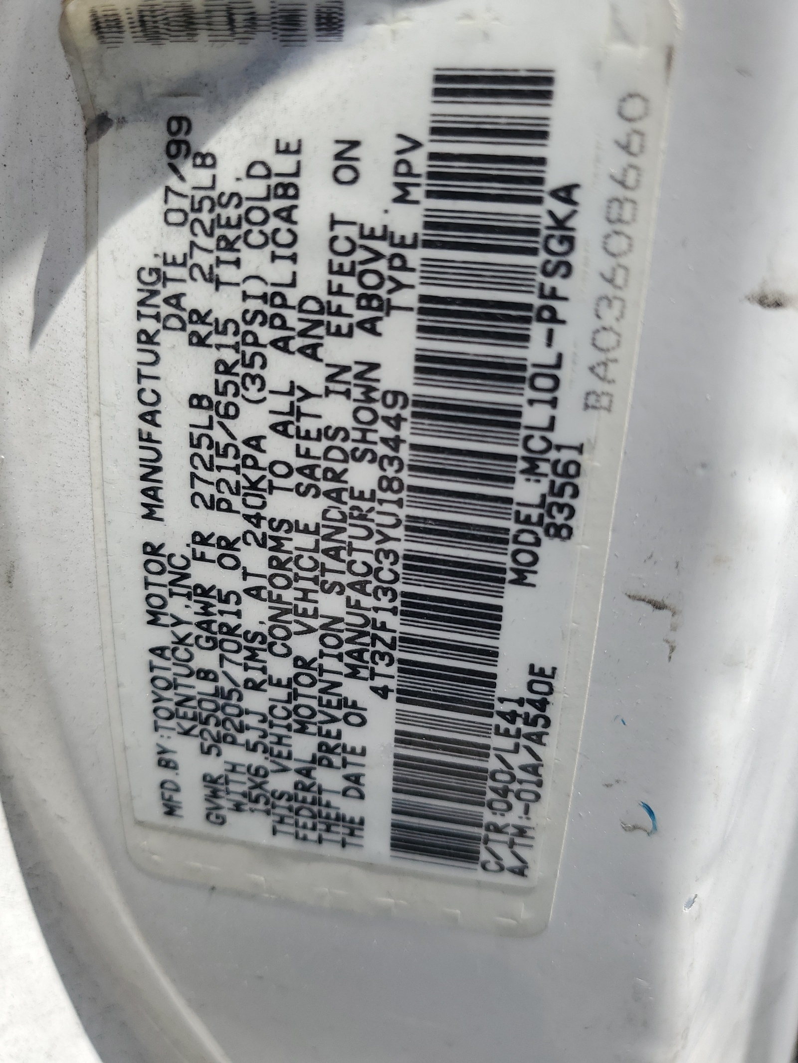 4T3ZF13C3YU183449 2000 Toyota Sienna Le