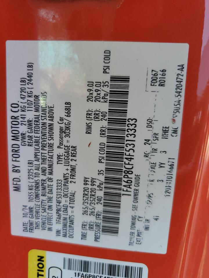 2015 Ford Mustang Gt VIN: 1FA6P8CF4F5313333 Lot: 57743514