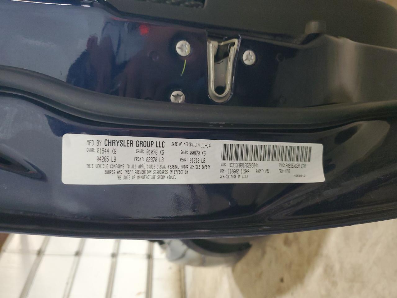 2015 Dodge Dart Sxt VIN: 1C3CDFBB1FD205044 Lot: 61365894