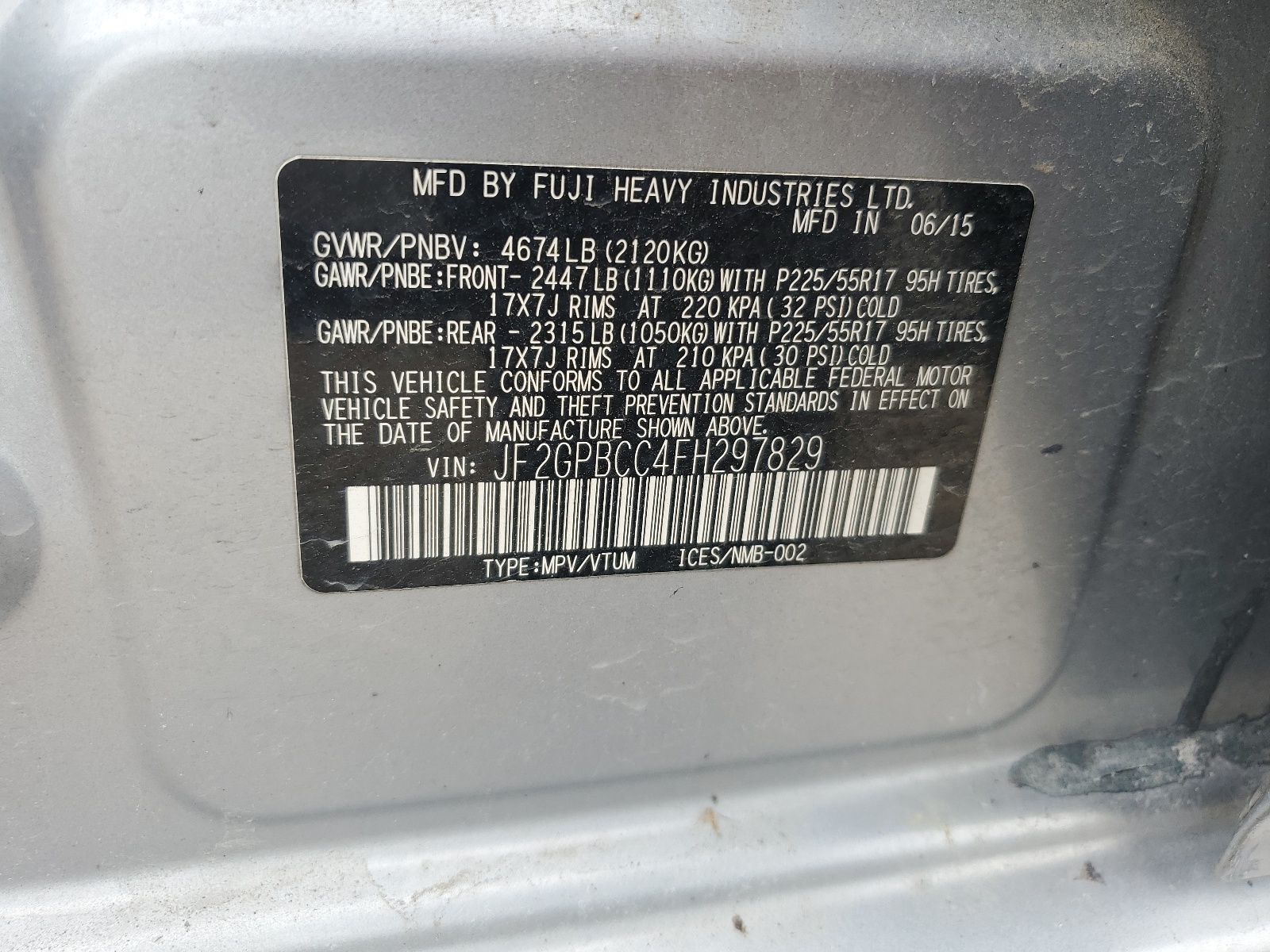 JF2GPBCC4FH297829 2015 Subaru Xv Crosstrek 2.0I Hybrid