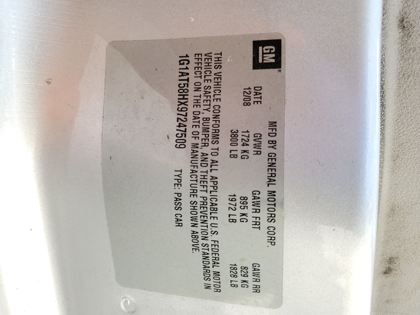 1G1AT58HX97247509 2009 Chevrolet Cobalt Lt