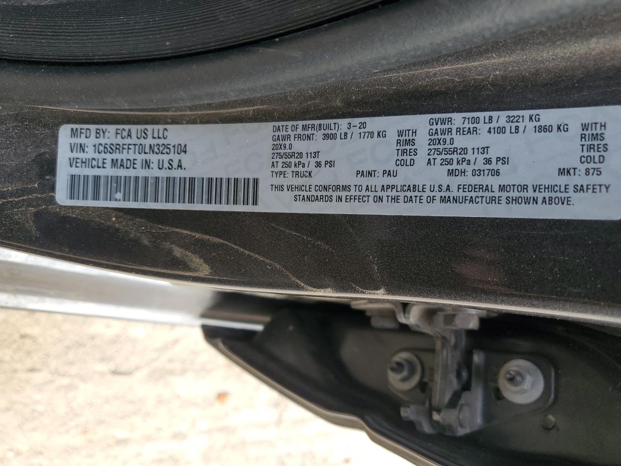 2020 Ram 1500 Big Horn/Lone Star VIN: 1C6SRFFT0LN325104 Lot: 58517144