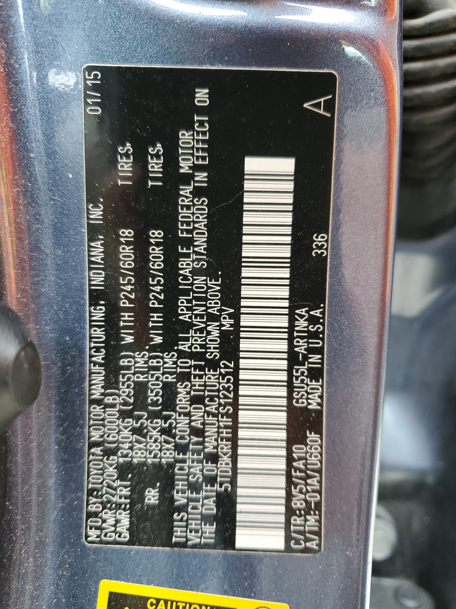 5TDBKRFH1FS123512 2015 Toyota Highlander Le