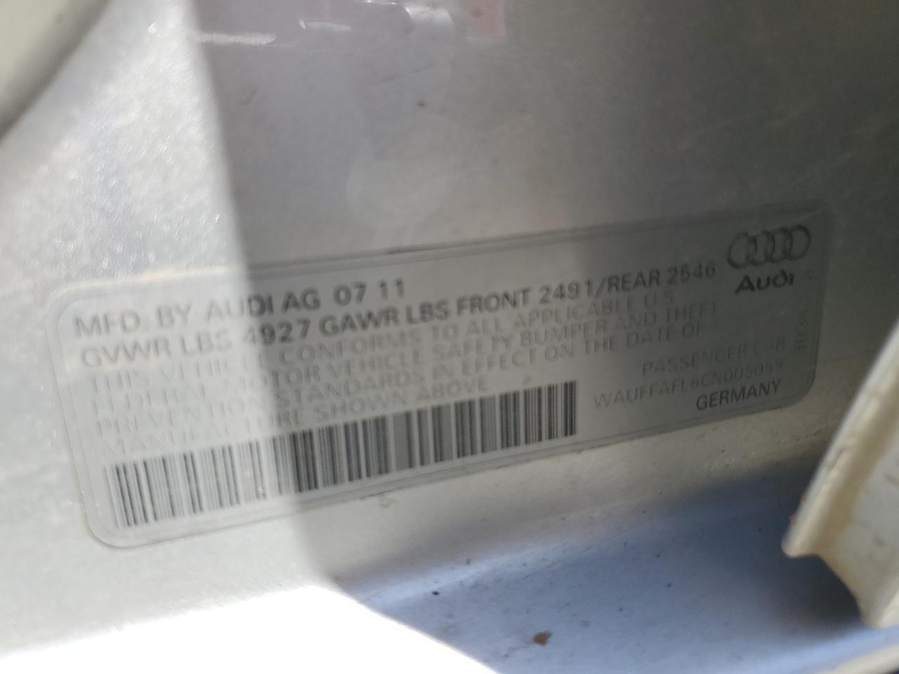 2012 Audi A4 Premium Plus VIN: WAUFFAFL6CN005059 Lot: 57905544