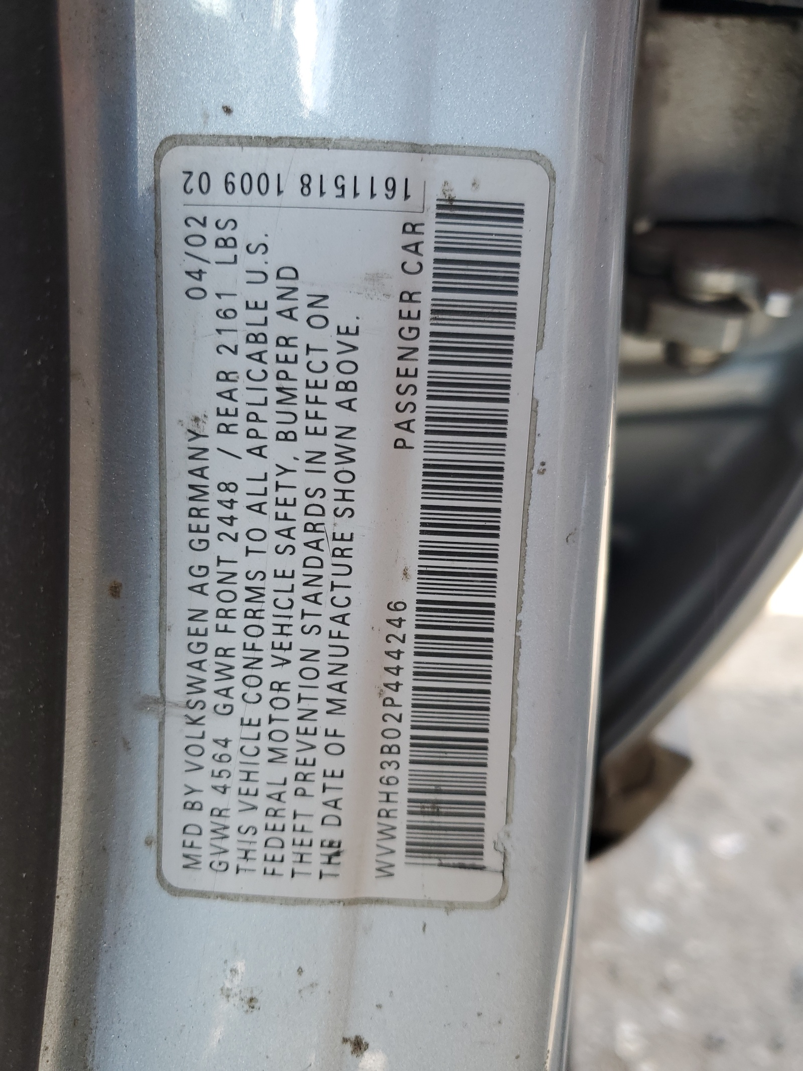 WVWRH63B02P444246 2002 Volkswagen Passat Glx