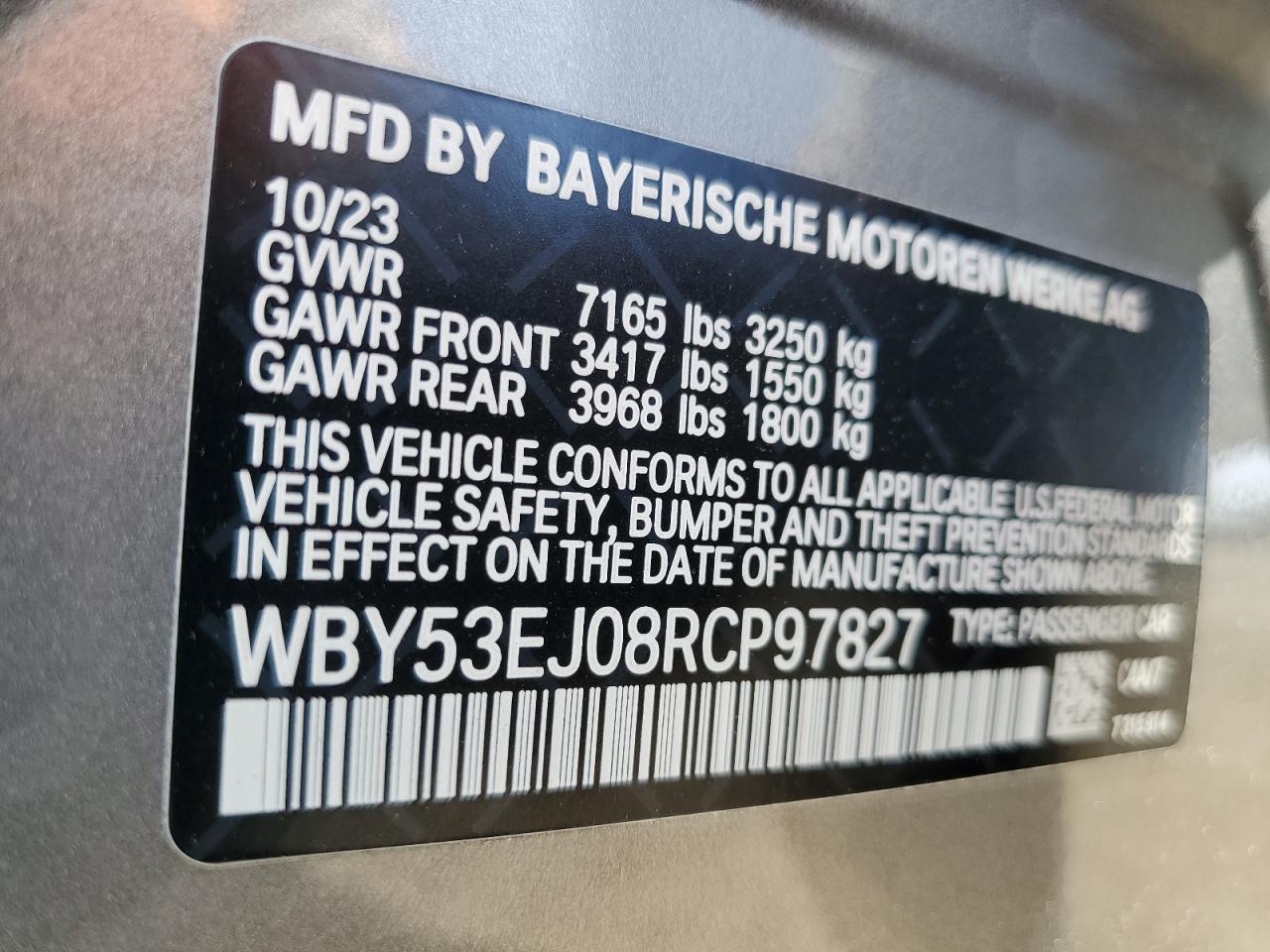 2024 BMW I7 xDrive60 VIN: WBY53EJ08RCP97827 Lot: 57646464