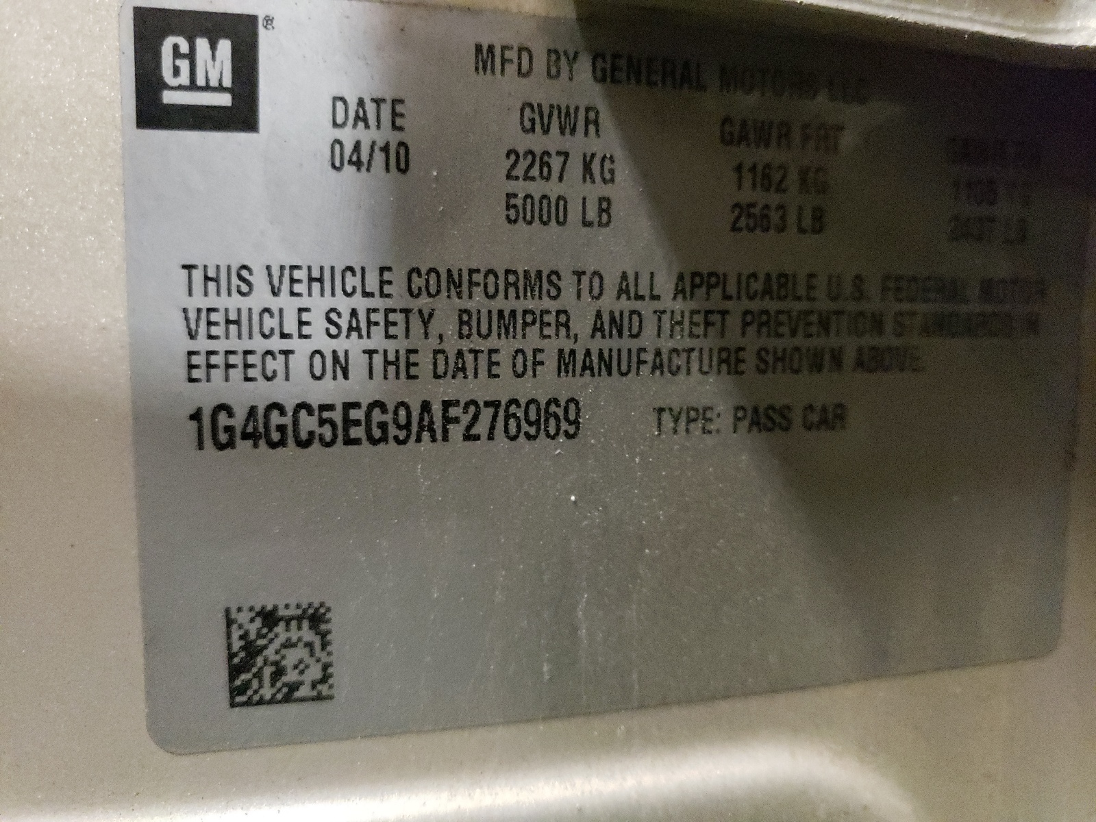 1G4GC5EG9AF276969 2010 Buick Lacrosse Cxl