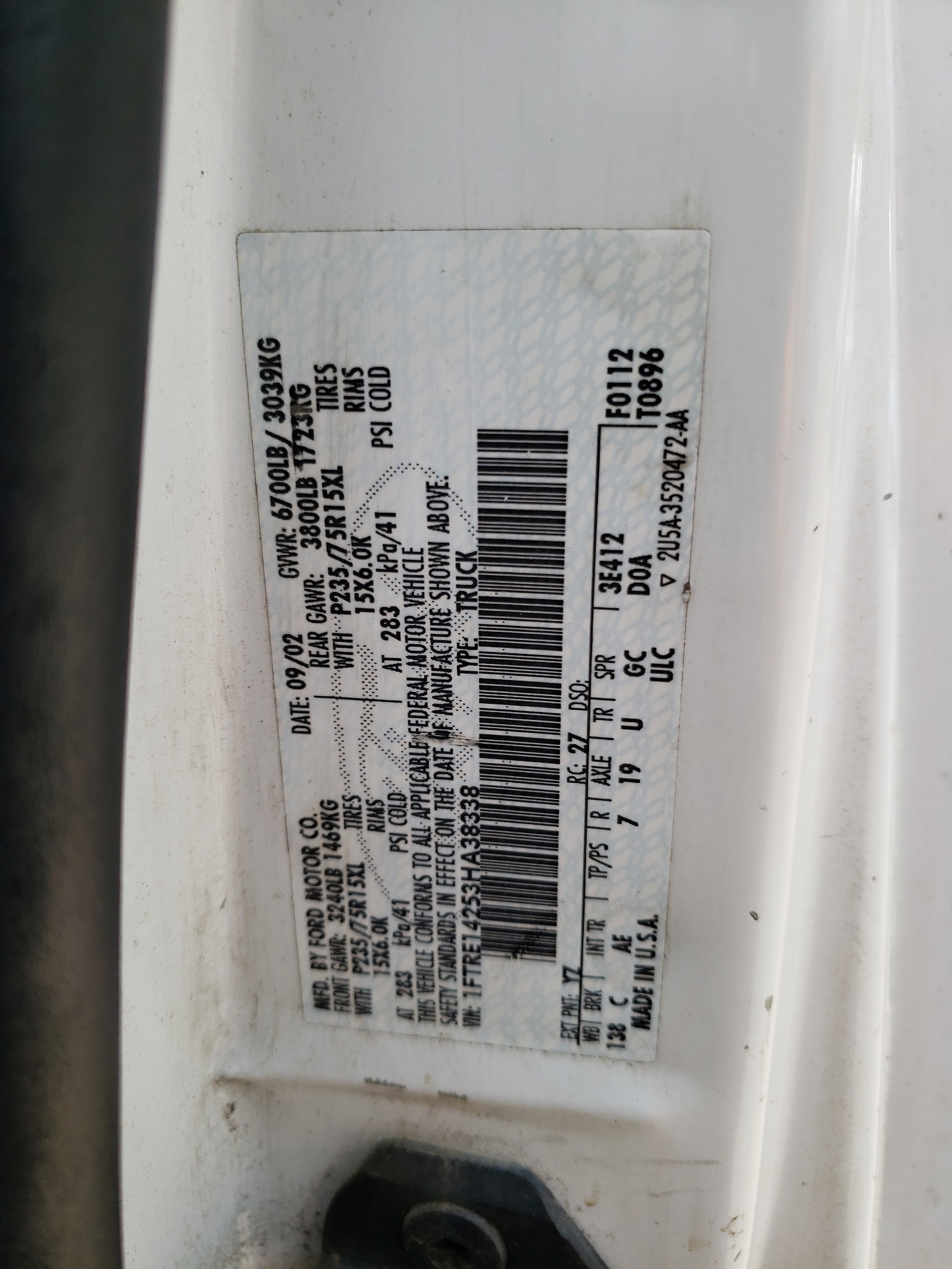 1FTRE14253HA38338 2003 Ford Econoline E150 Van