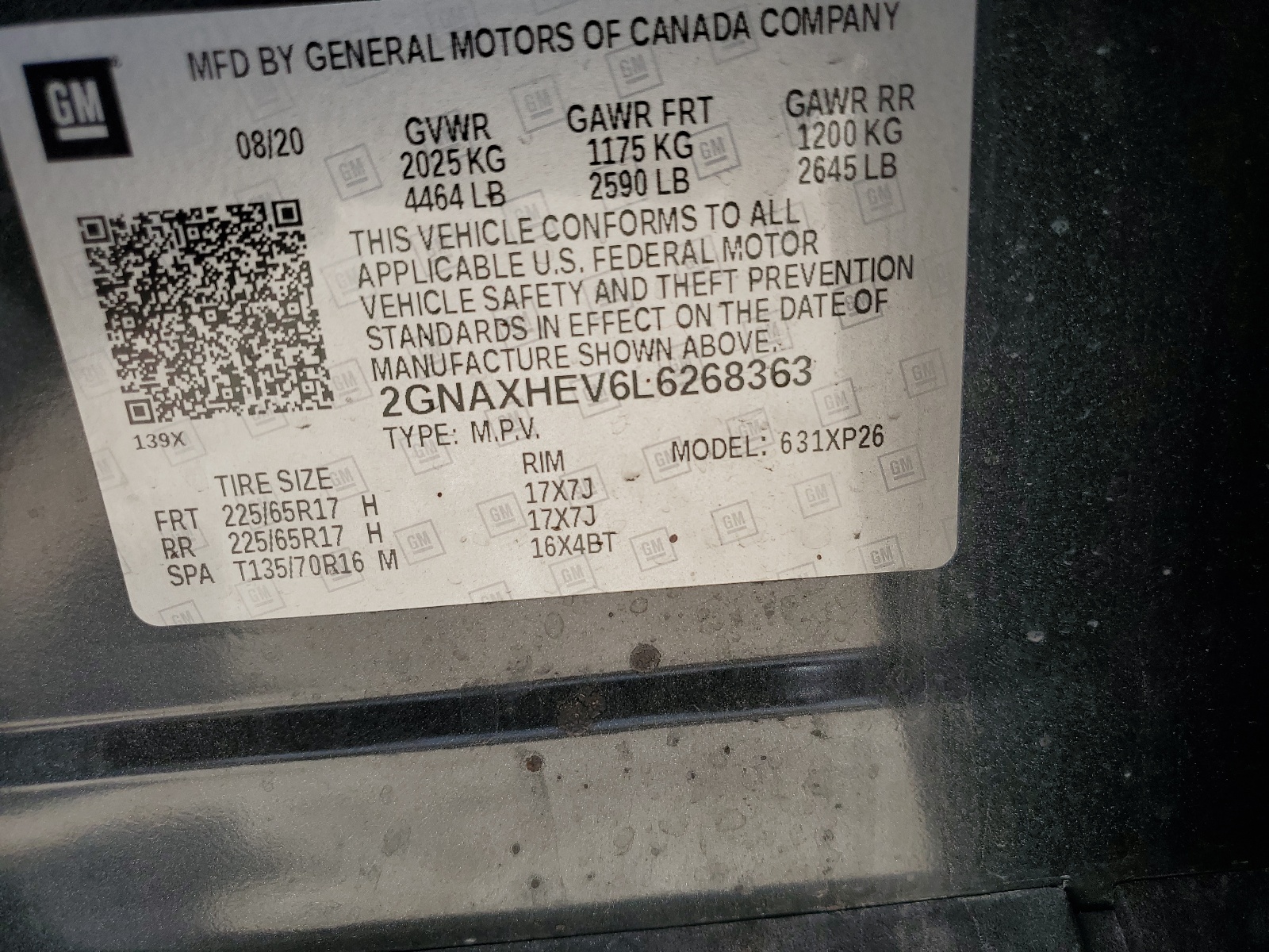 2GNAXHEV6L6268363 2020 Chevrolet Equinox Ls