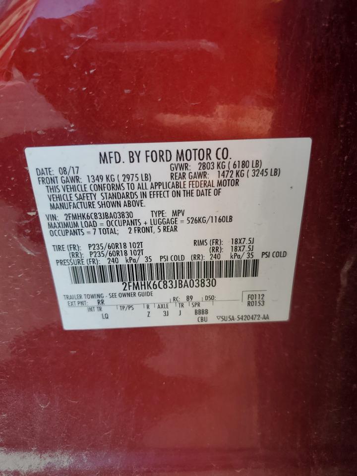 2018 Ford Flex Sel VIN: 2FMHK6C83JBA03830 Lot: 60724164