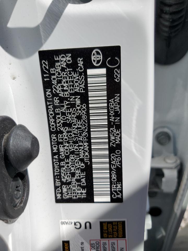 2022 Toyota Prius Prime Le VIN: JTDKAMFP3N3228906 Lot: 57975234