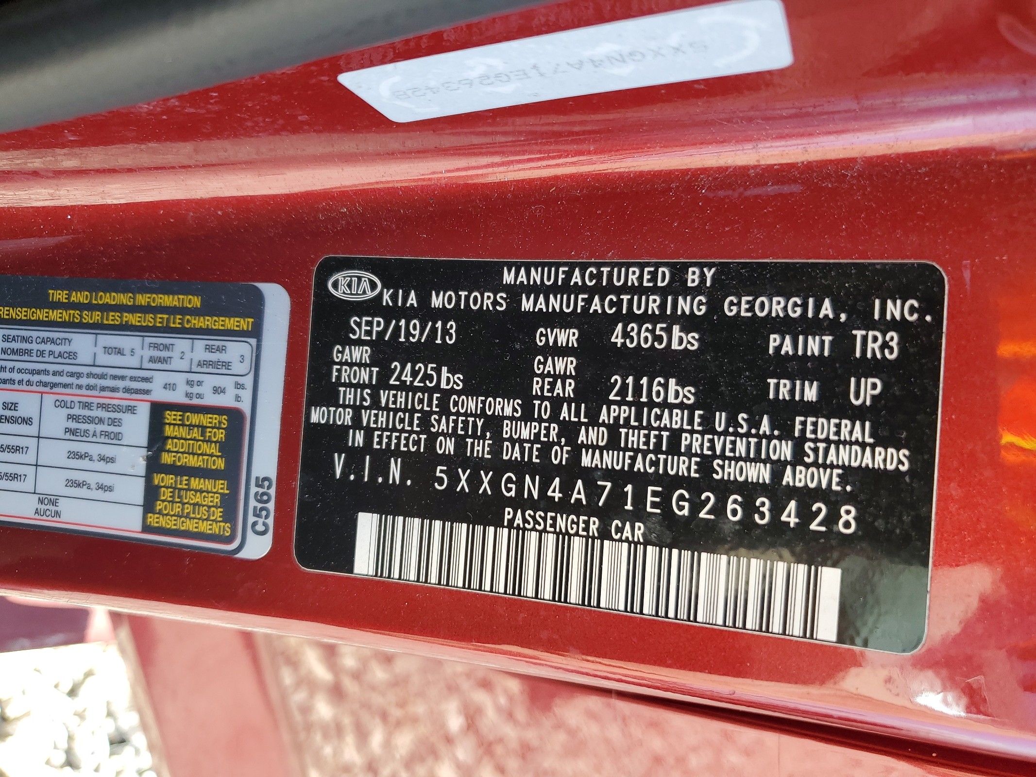 5XXGN4A71EG263428 2014 Kia Optima Ex