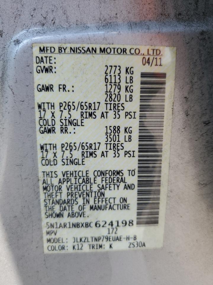 2011 Nissan Pathfinder S VIN: 5N1AR1NBXBC624198 Lot: 59669164