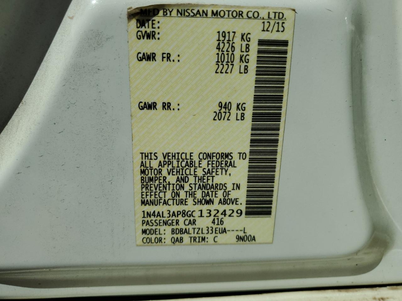 1N4AL3AP8GC132429 2016 Nissan Altima 2.5