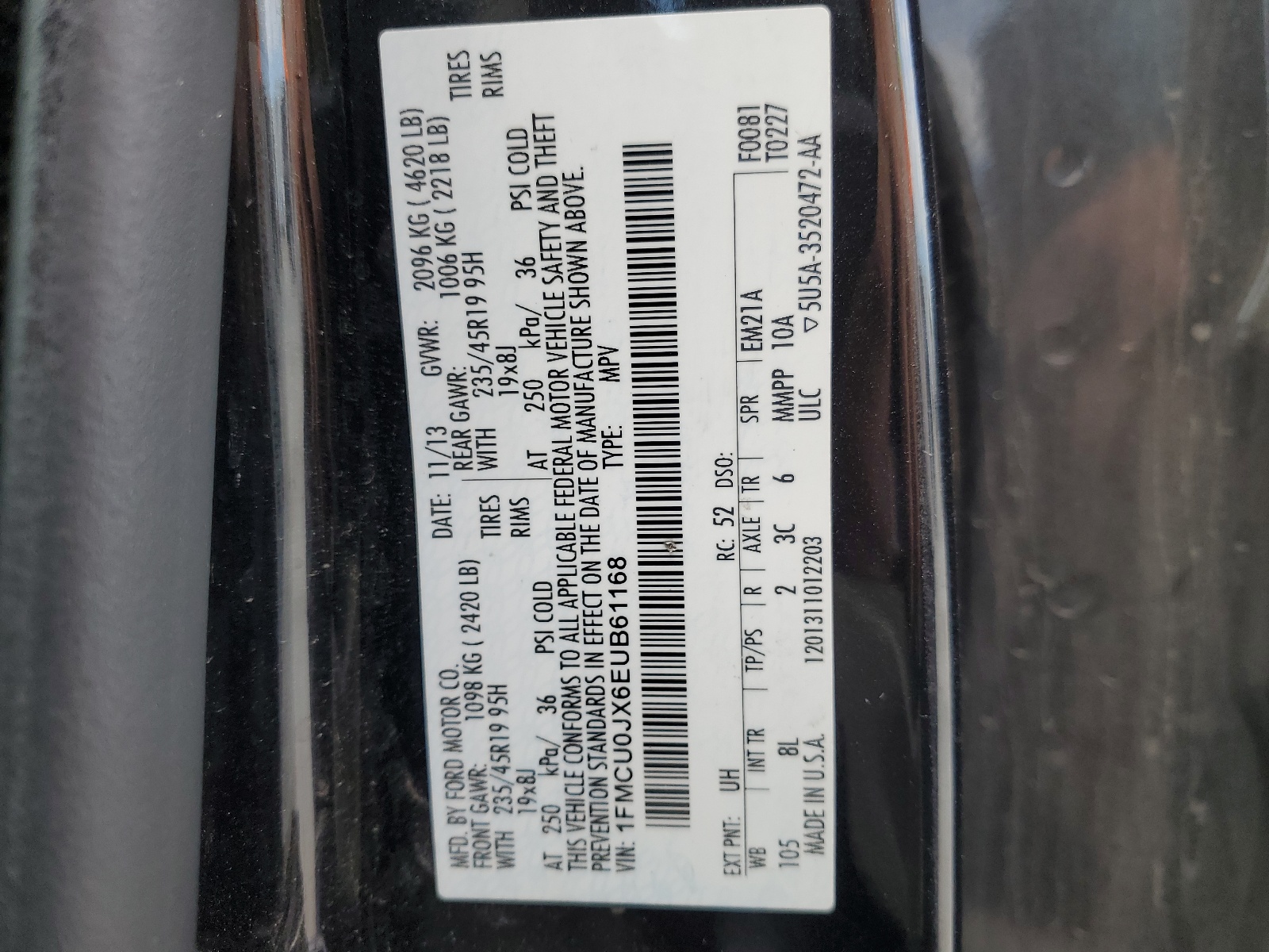 1FMCU0JX6EUB61168 2014 Ford Escape Titanium