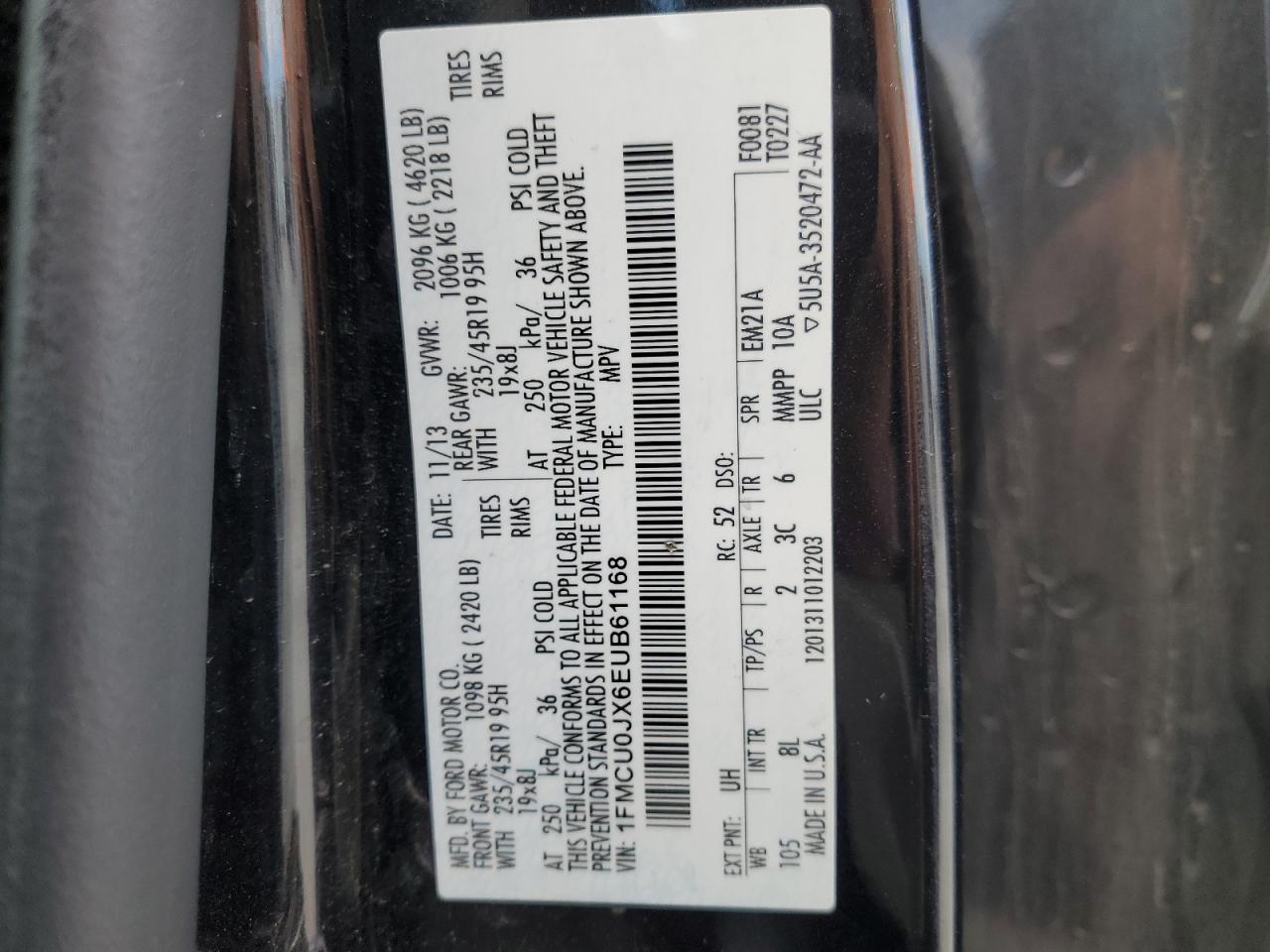 2014 Ford Escape Titanium VIN: 1FMCU0JX6EUB61168 Lot: 57889294