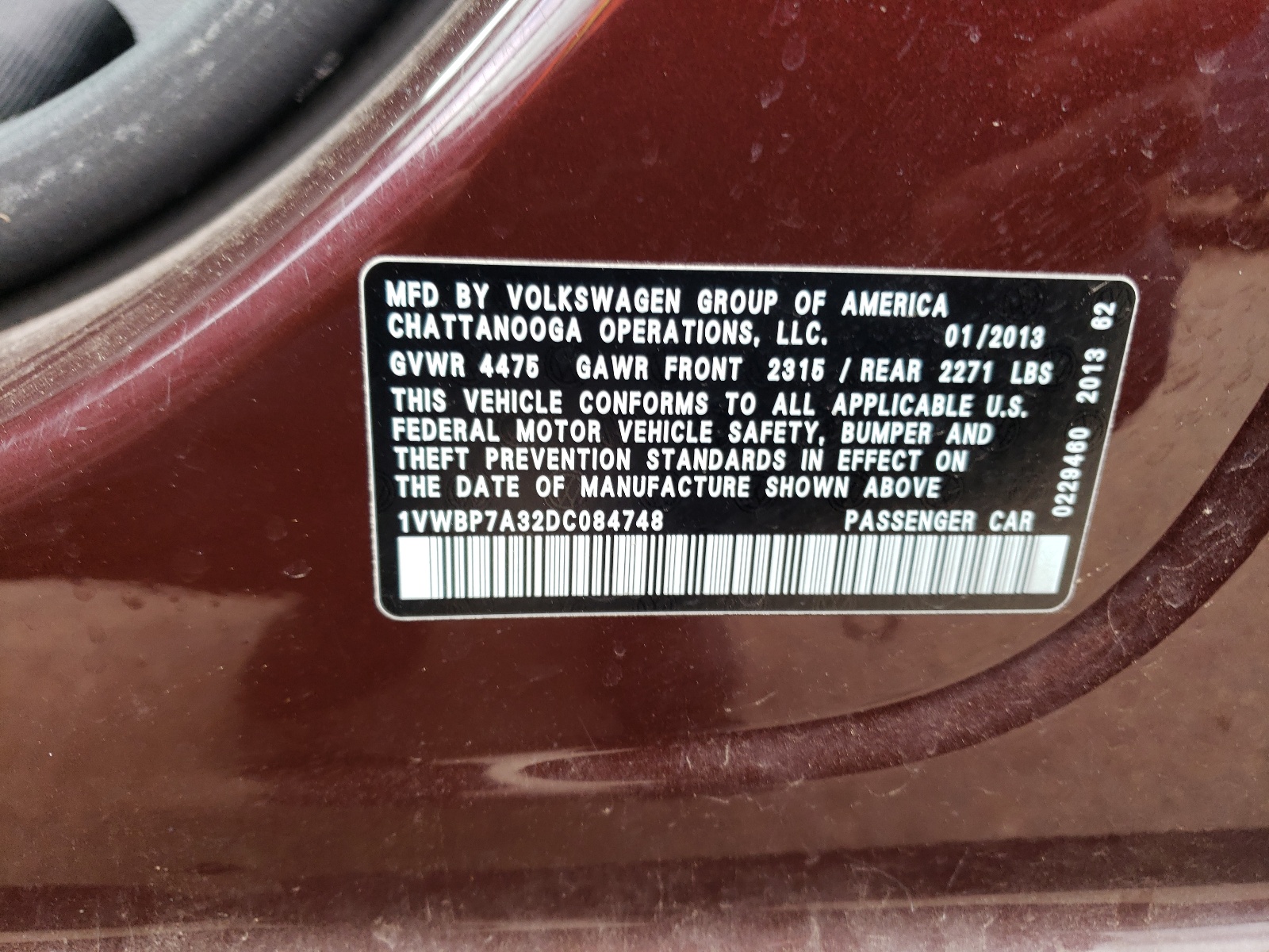 1VWBP7A32DC084748 2013 Volkswagen Passat Se