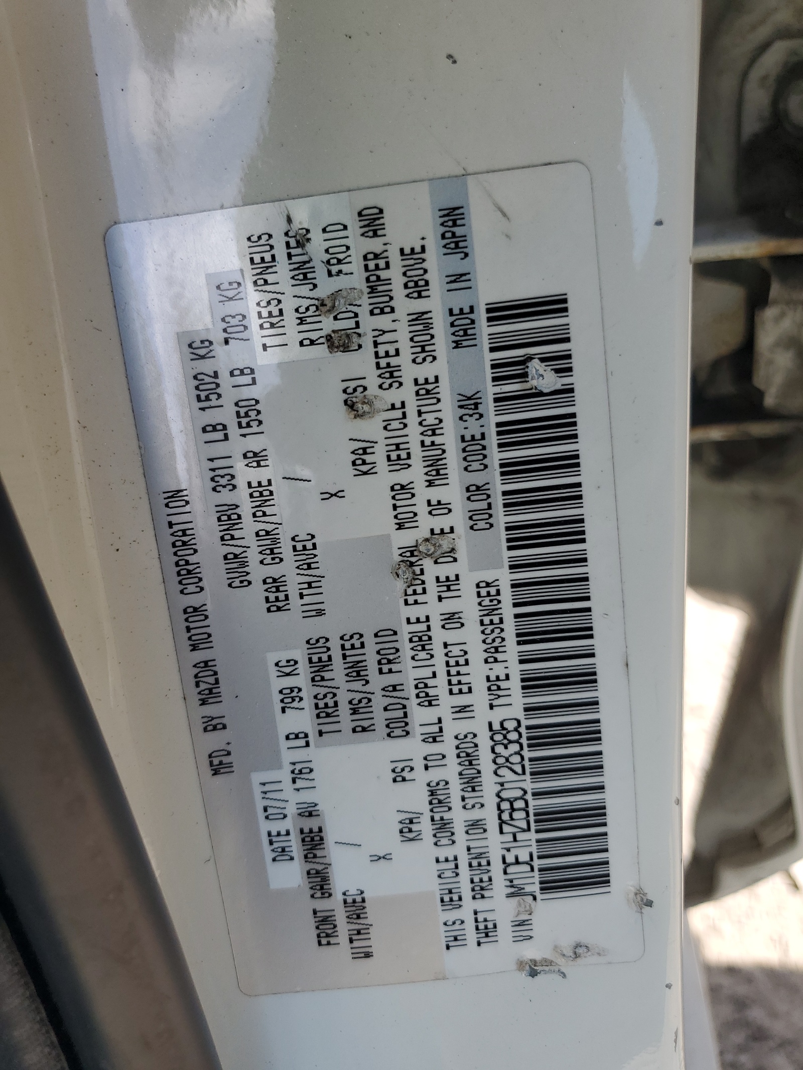 JM1DE1HZ6B0128385 2011 Mazda Mazda2