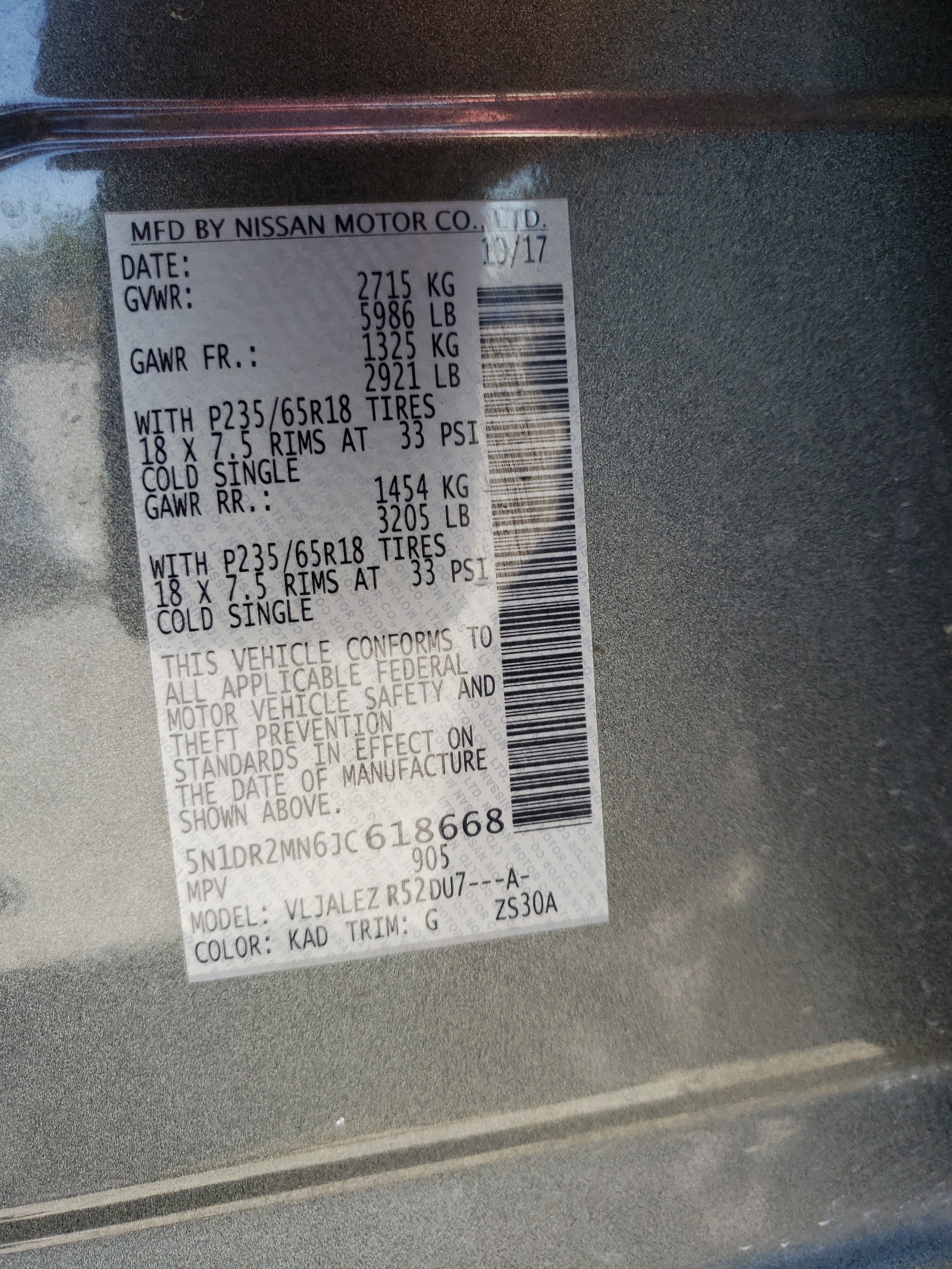 5N1DR2MN6JC618668 2018 Nissan Pathfinder S