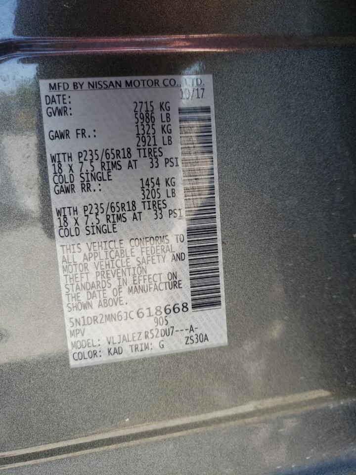 2018 Nissan Pathfinder S VIN: 5N1DR2MN6JC618668 Lot: 59488404