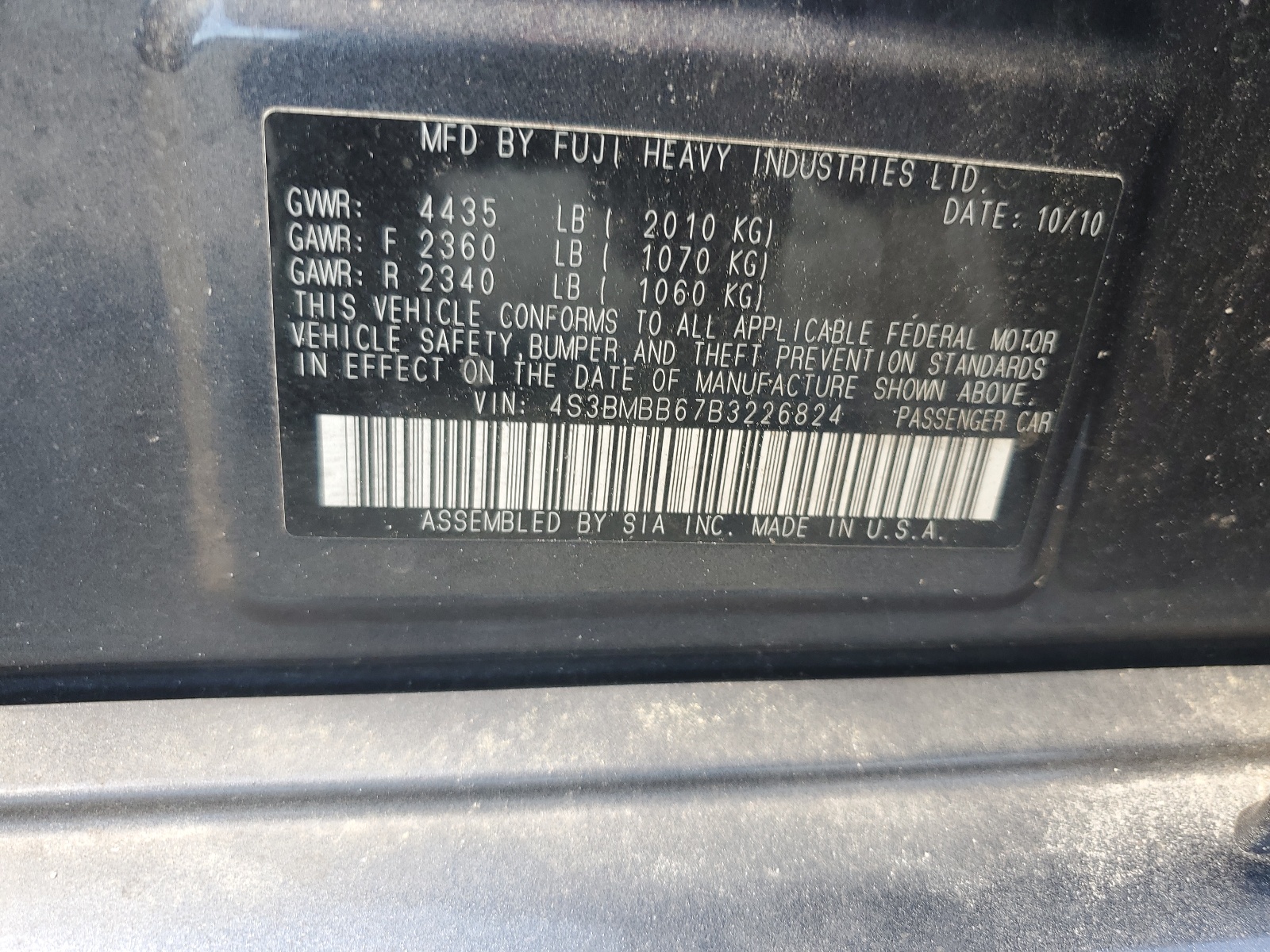 4S3BMBB67B3226824 2011 Subaru Legacy 2.5I Premium