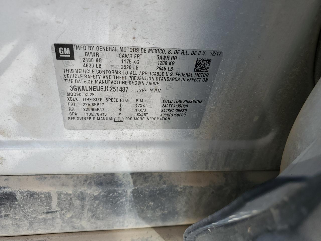 2018 GMC Terrain Sle VIN: 3GKALNEU6JL251487 Lot: 57620064