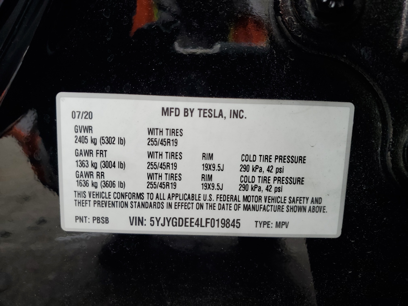 5YJYGDEE4LF019845 2020 Tesla Model Y