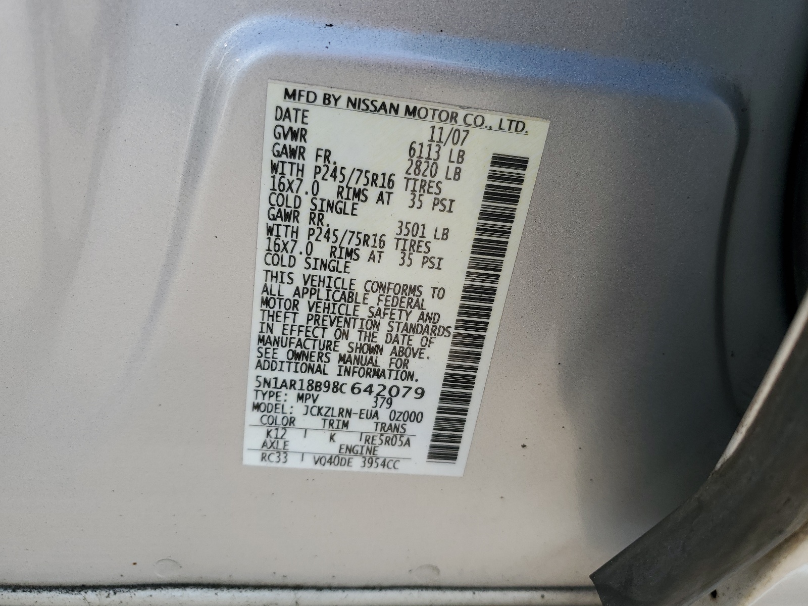 5N1AR18B98C642079 2008 Nissan Pathfinder S