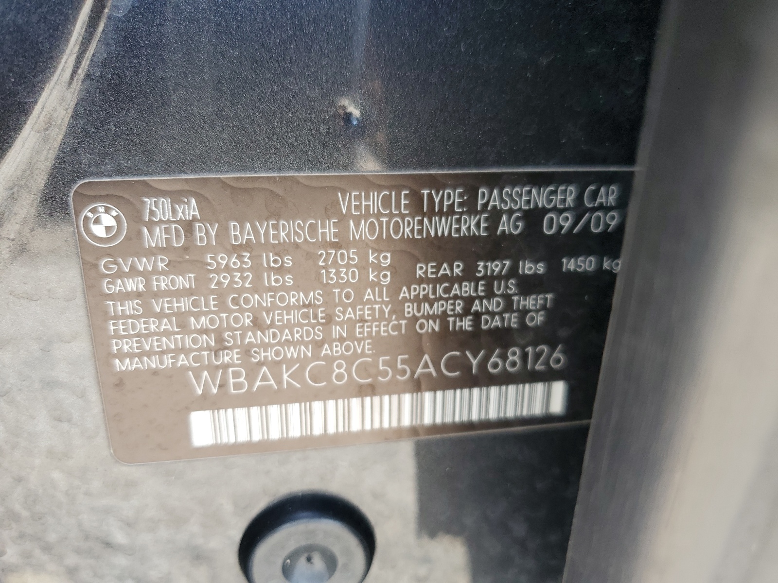 WBAKC8C55ACY68126 2010 BMW 750 Li xDrive