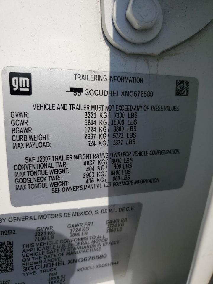 2022 Chevrolet Silverado K1500 Zr2 VIN: 3GCUDHELXNG676580 Lot: 58992724