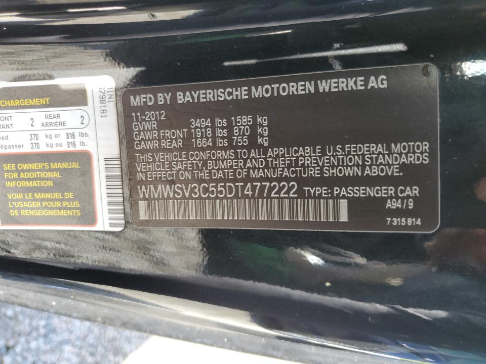 WMWSV3C55DT477222 2013 Mini Cooper S