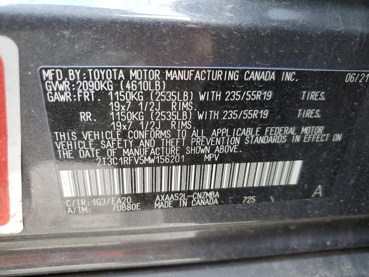 2021 Toyota Rav4 Xle Premium VIN: 2T3C1RFV5MW156201 Lot: 58855074